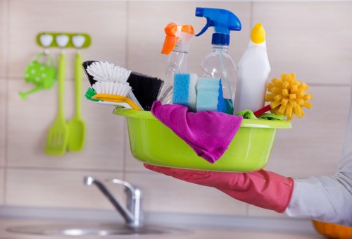 Commercial cleaning team working in a Hounslow office reception area